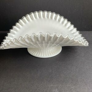Fenton Vintage Silver Crest Ruffled Milk Glass  Fruit Bowl